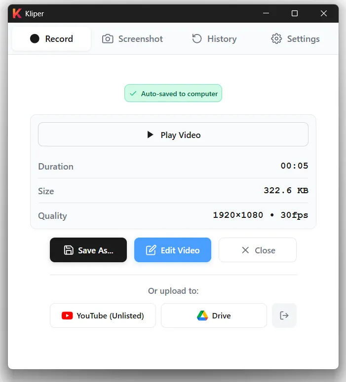 Video recorded successfully